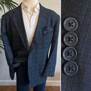 KINGS COURT MENS BLAZER SIZE 52 BIG TALL SPORT COAT BLUE PLAID SUIT JACKET